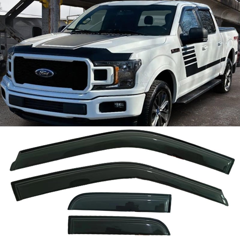 TONOYTIM Window Visors Rain Guards Side Wind Deflectors for 2015-2025 Ford F150 Extended Cab/Super Cab 2017-2025 F250/350 SuperDuty Super Cab, Window Vent Sun Shade Smoke 94974 4-Pieces Set - Image 2